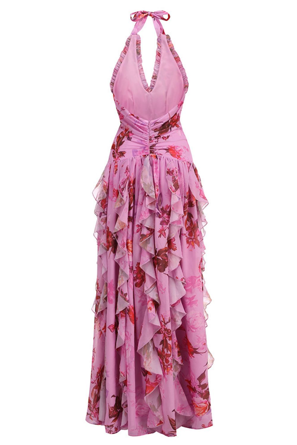 Paloma uzun elbise - Yoğun pembe çiçek desenli