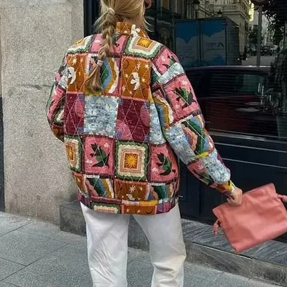 Vintage Baskılı Kapitone Ceket