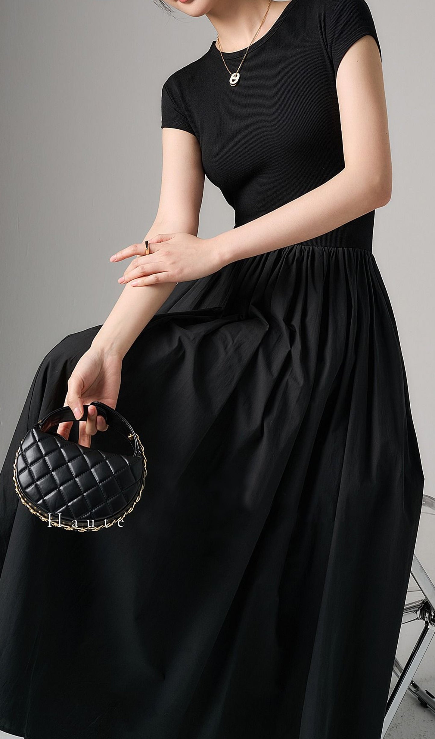 Siyah Slim Fit Midi Elbise
