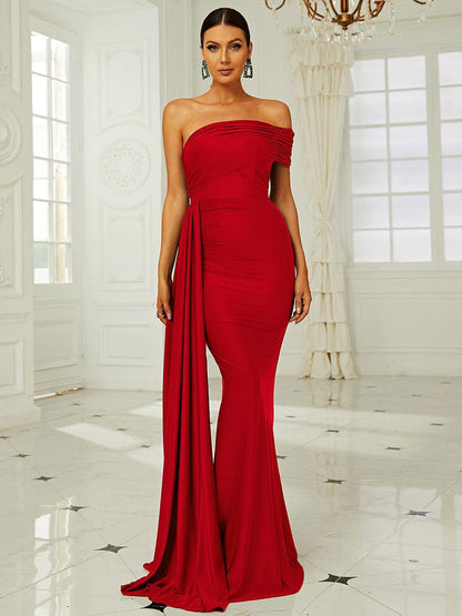 Idony Omuzsuz Drapeli Maxi Elbise