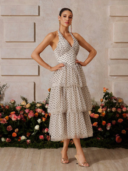 Amélie Polka Dot Katlı Midi Elbise