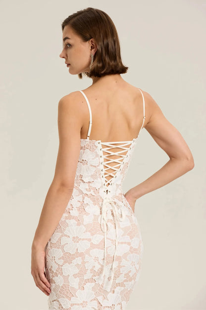 Isla Dantel Korseli Midi Elbise