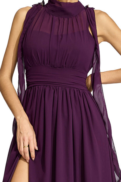 Violette Drapeli Yüksek Yakalı Maxi Elbise