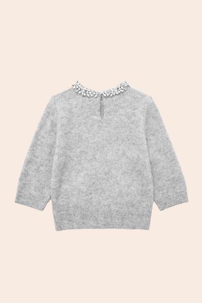 Sweter dzianinowy z okrągłym dekoltem i zdobiony kryształkami
