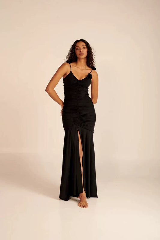 Isla Çiçek Yapraklı Askılı Maxi Elbise