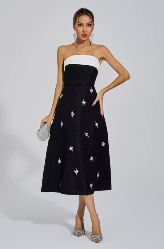 Emberlyn Kristal Tüvit Midi Elbise