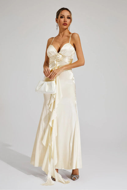 Rose Saten Drapeli Maxi Elbise