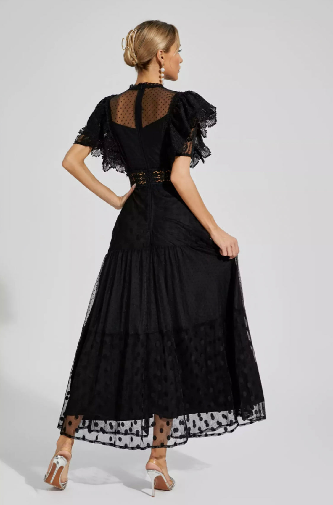 Noor Puantiyeli Siyah Maksi Elbise