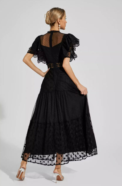 Noor Puantiyeli Siyah Maksi Elbise