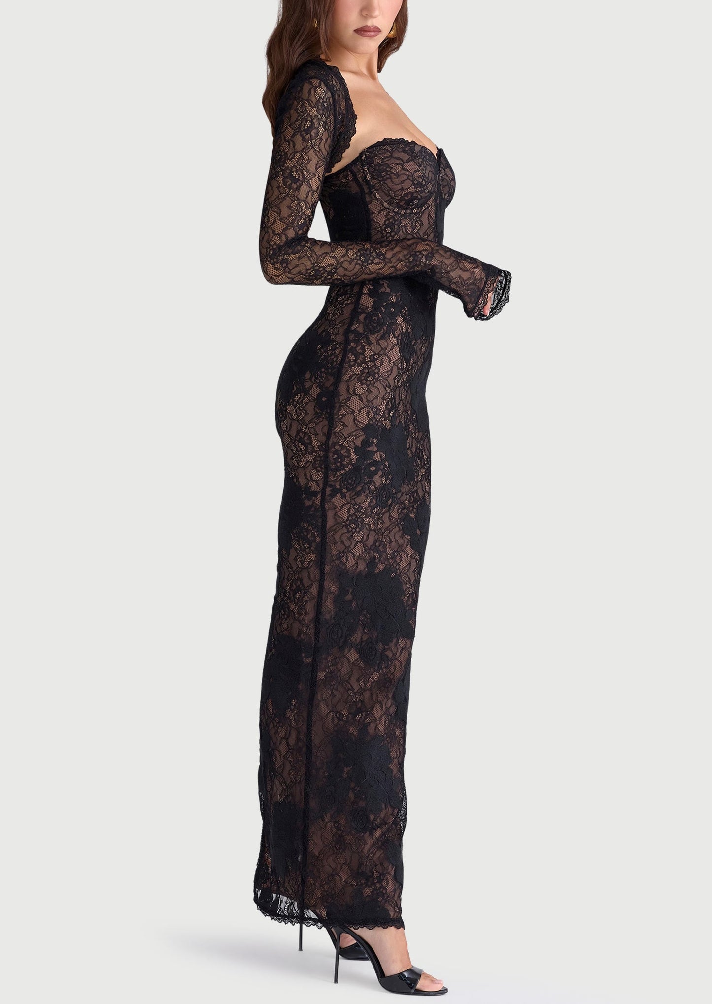 Siyah Dantelli Maxi Elbise
