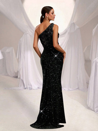 Rhea Çiçek Desenli Tek Omuzlu Maxi Elbise