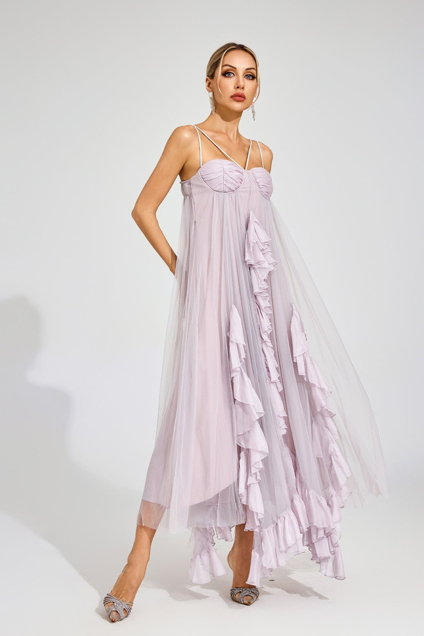 Rüya Ruffle Tül Maxi Elbise