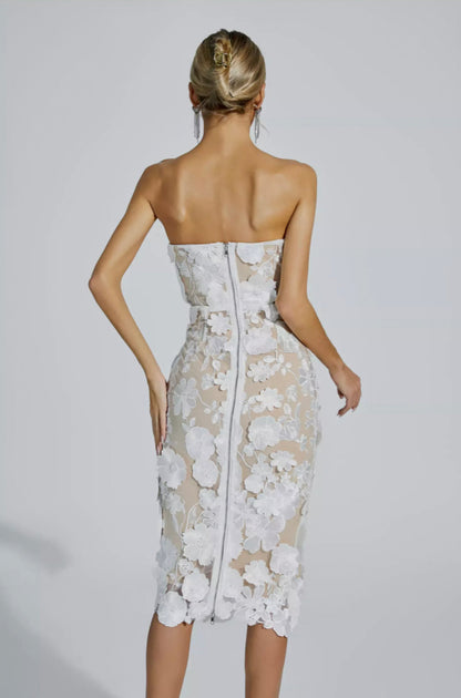 Anais Çiçek Desenli Dantel Midi Elbise