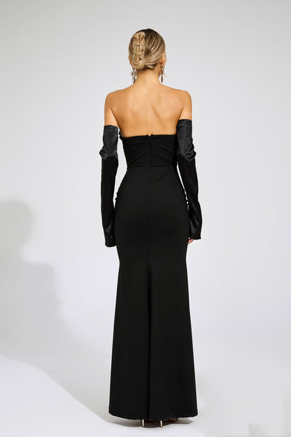 Vivienne Omuzsuz Saten Maxi Elbise