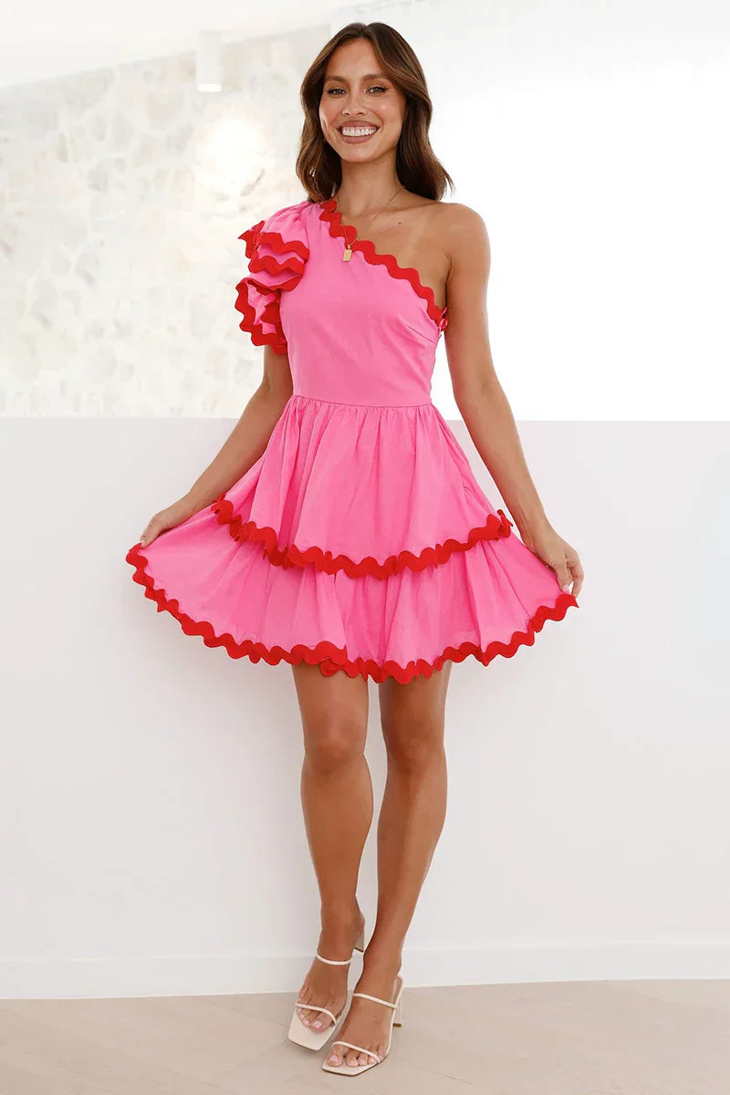 Daisuke Mini Elbise - Pembe / Kırmızı