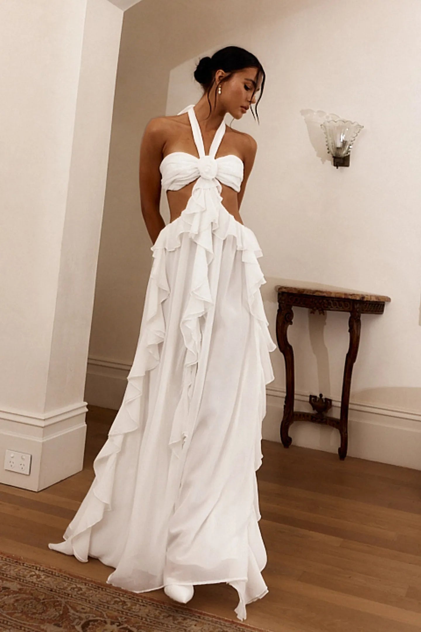 Ophelia Fırfırlı Çiçek Kesimli Maxi Elbise