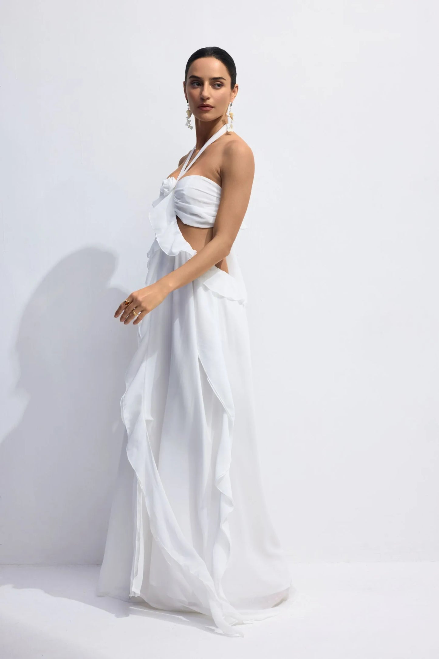 Ophelia Fırfırlı Çiçek Kesimli Maxi Elbise