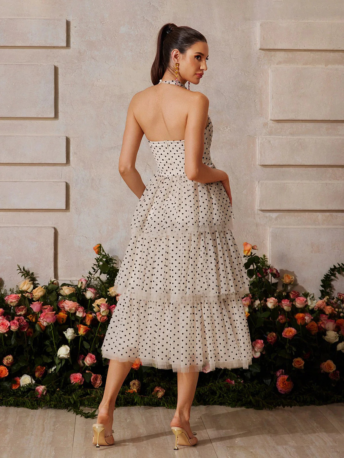 Amélie Polka Dot Katlı Midi Elbise