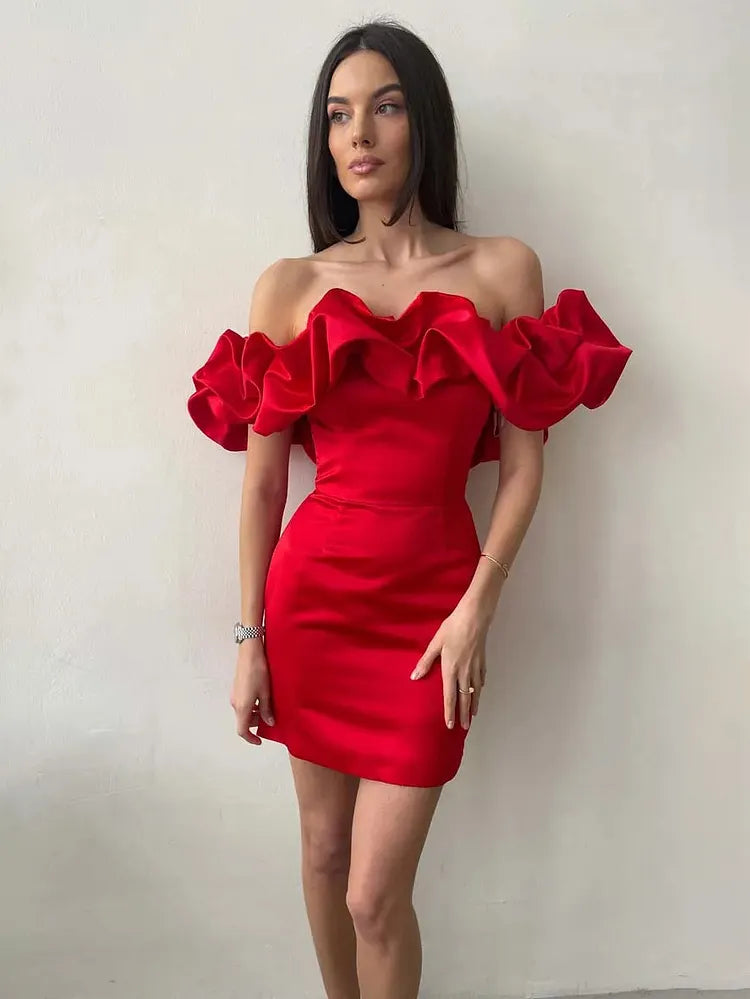 Clary Bodycon Mini Elbise-Kırmızı