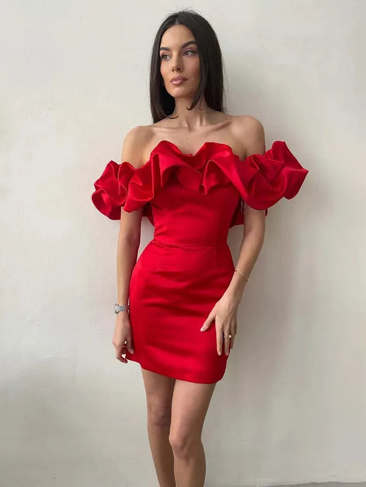 Clary Bodycon Mini Elbise-Kırmızı