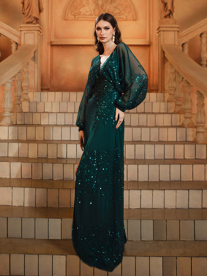 Yasmina Fener Kollu Yırtmaçlı Maxi Elbisesi