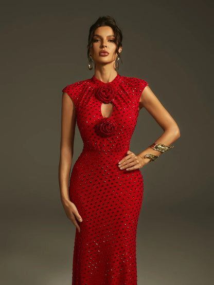 Czerwona kryształowa sukienka midi Rose