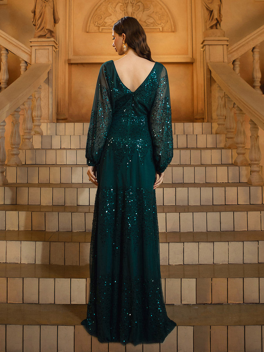 Yasmina Fener Kollu Yırtmaçlı Maxi Elbisesi