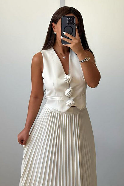 Madeline Rozet Pileli Maxi Etek Takım