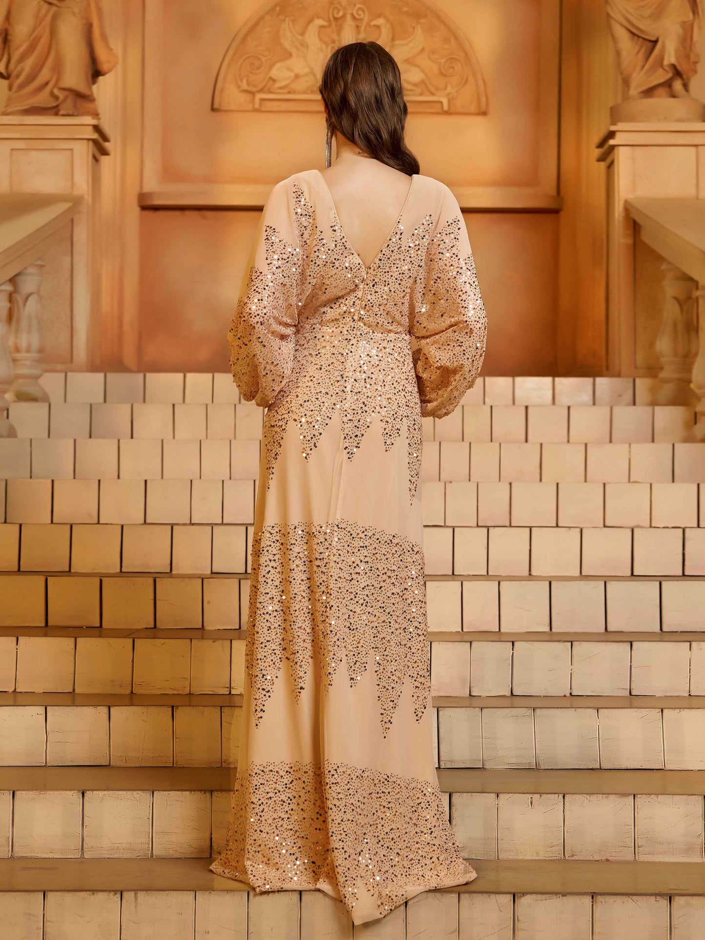 Yasmina Fener Kollu Yırtmaçlı Maxi Elbisesi