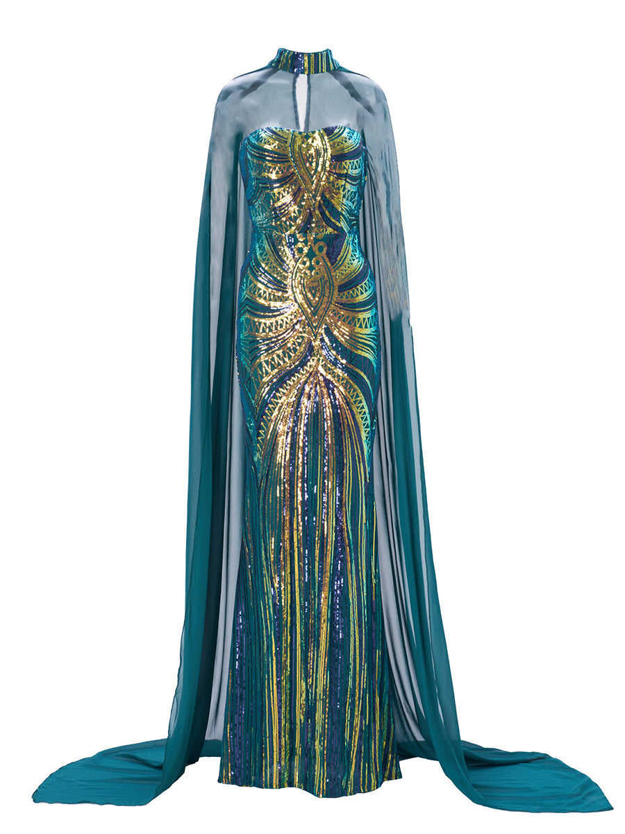 Winifred Cape Tube Top Maxi Elbise