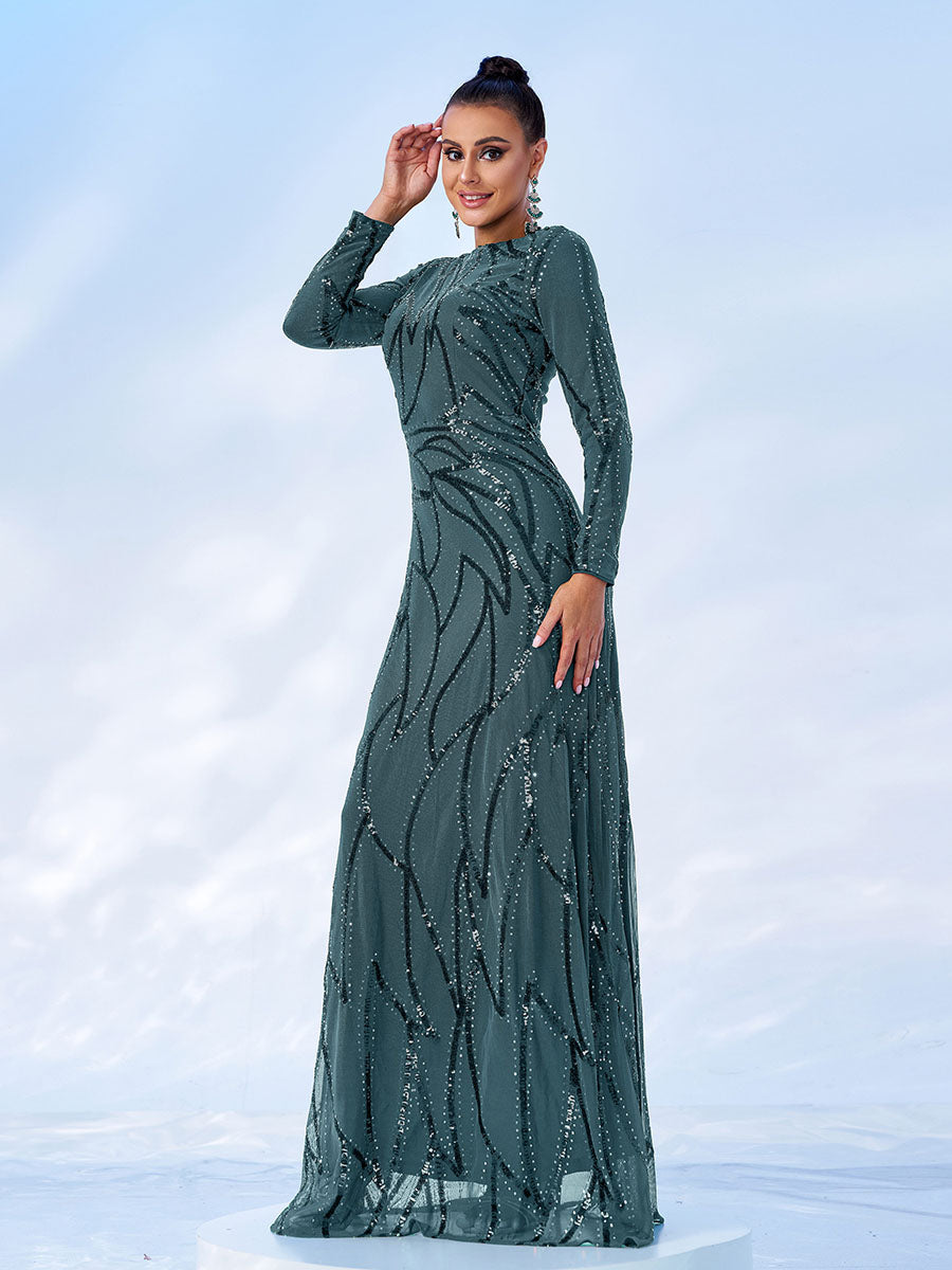 Thora Line Uzun Kollu Maxi Elbise