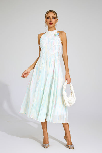 Celeste Pastel Dantel Midi Elbise