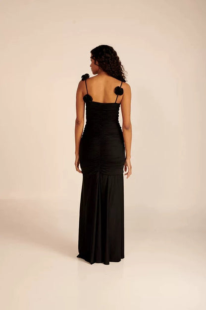 Isla Çiçek Yapraklı Askılı Maxi Elbise