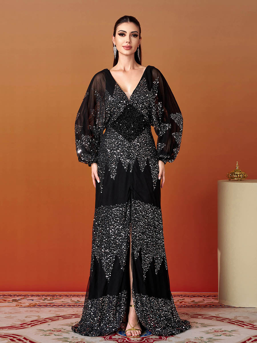 Yasmina Fener Kollu Yırtmaçlı Maxi Elbisesi