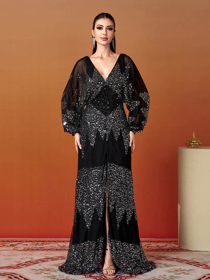 Yasmina Fener Kollu Yırtmaçlı Maxi Elbisesi