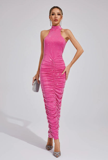 Sukienka maxi Kaia z marszczeniami i kryształkami