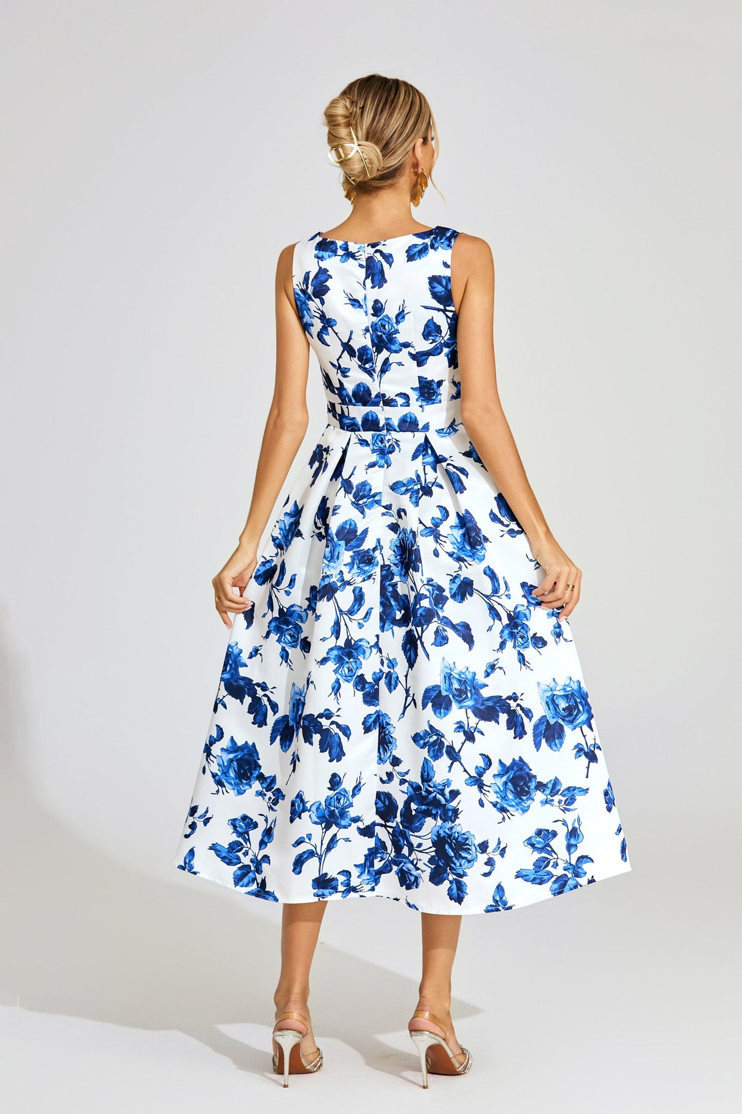 Azure Blossom A-Line Midi Elbise