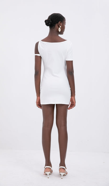 Trendy Büküm Askılı Bodycon Mini Elbise-Beyaz