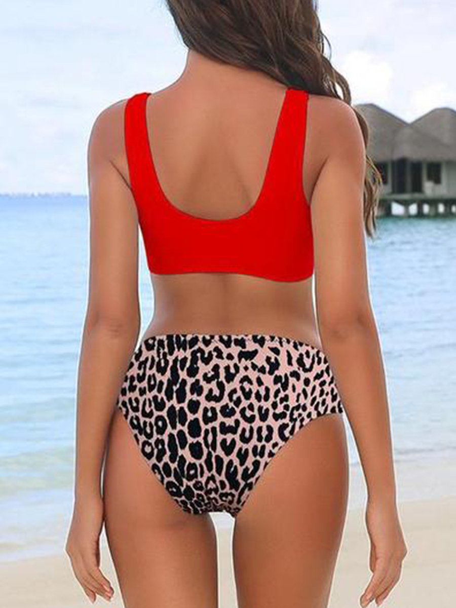 Leopar Çiçekli Patchwork Fermuarlı Bikini Takımı