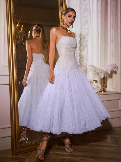 Parlak Mor Maxi Tül Elbise