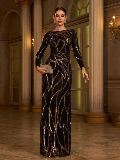 Thora Line Uzun Kollu Maxi Elbise