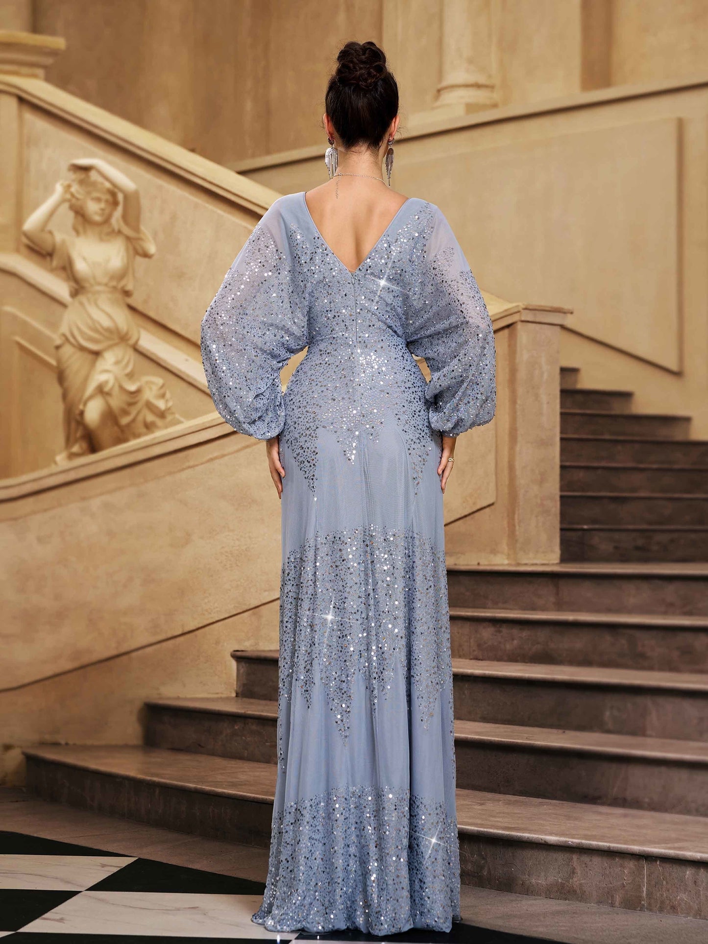 Yasmina Fener Kollu Yırtmaçlı Maxi Elbisesi