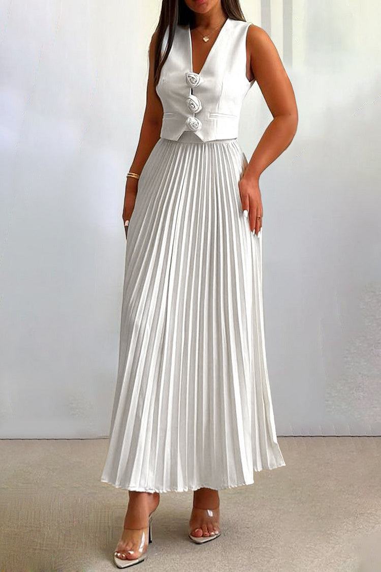 Madeline Rozet Pileli Maxi Etek Takım