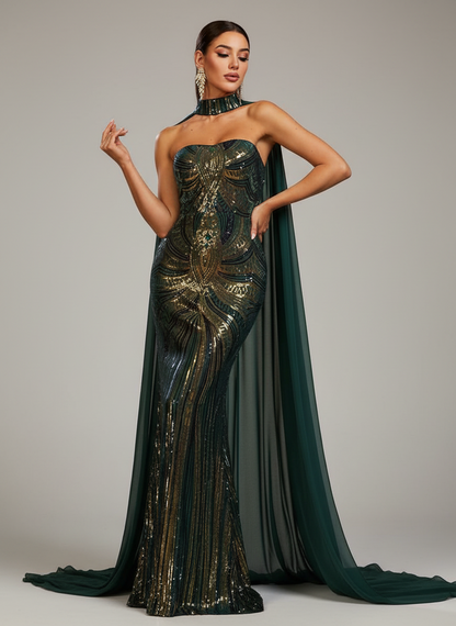 Winifred Cape Tube Top Maxi Elbise