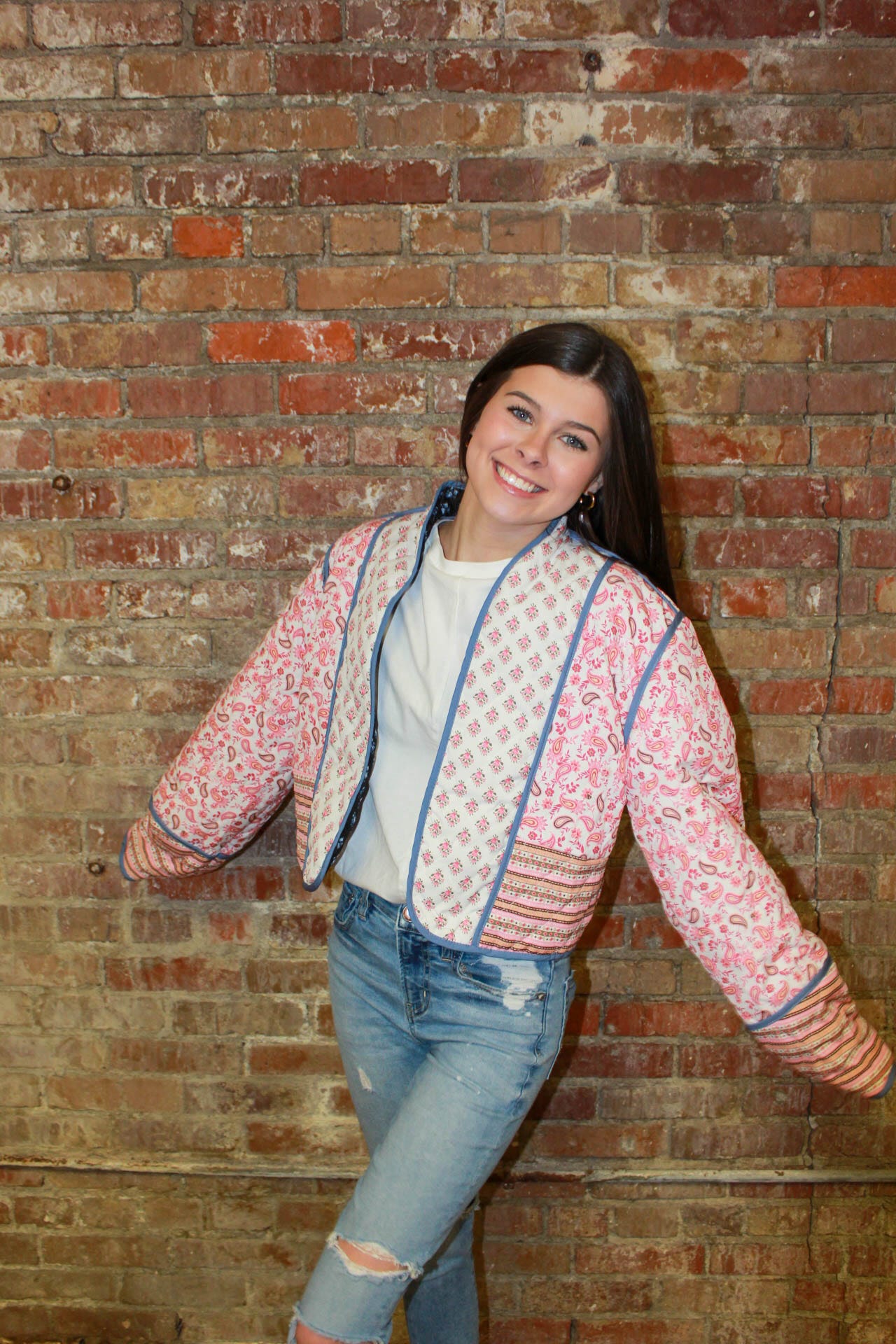 Preppy Paisley Çift Taraflı Kapitone Ceket