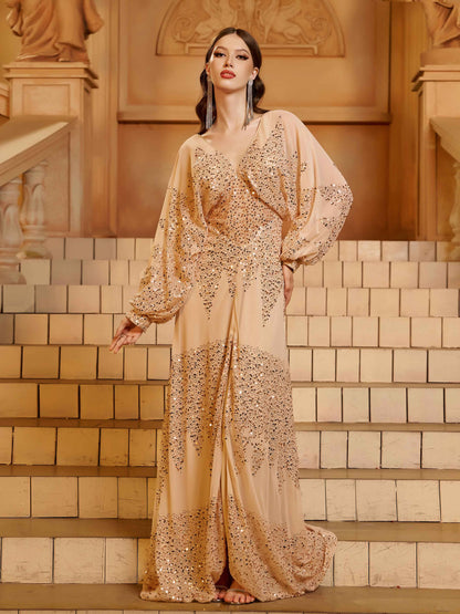 Yasmina Fener Kollu Yırtmaçlı Maxi Elbisesi