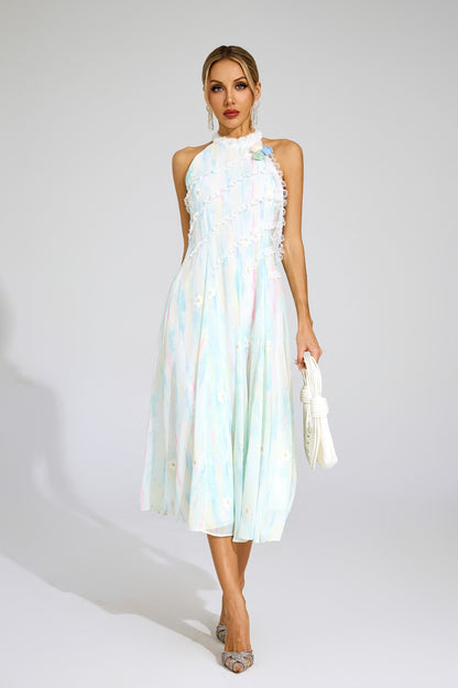 Celeste Pastel Dantel Midi Elbise