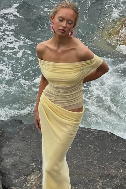 Livia Omuzsuz Drapeli Maxi Elbise
