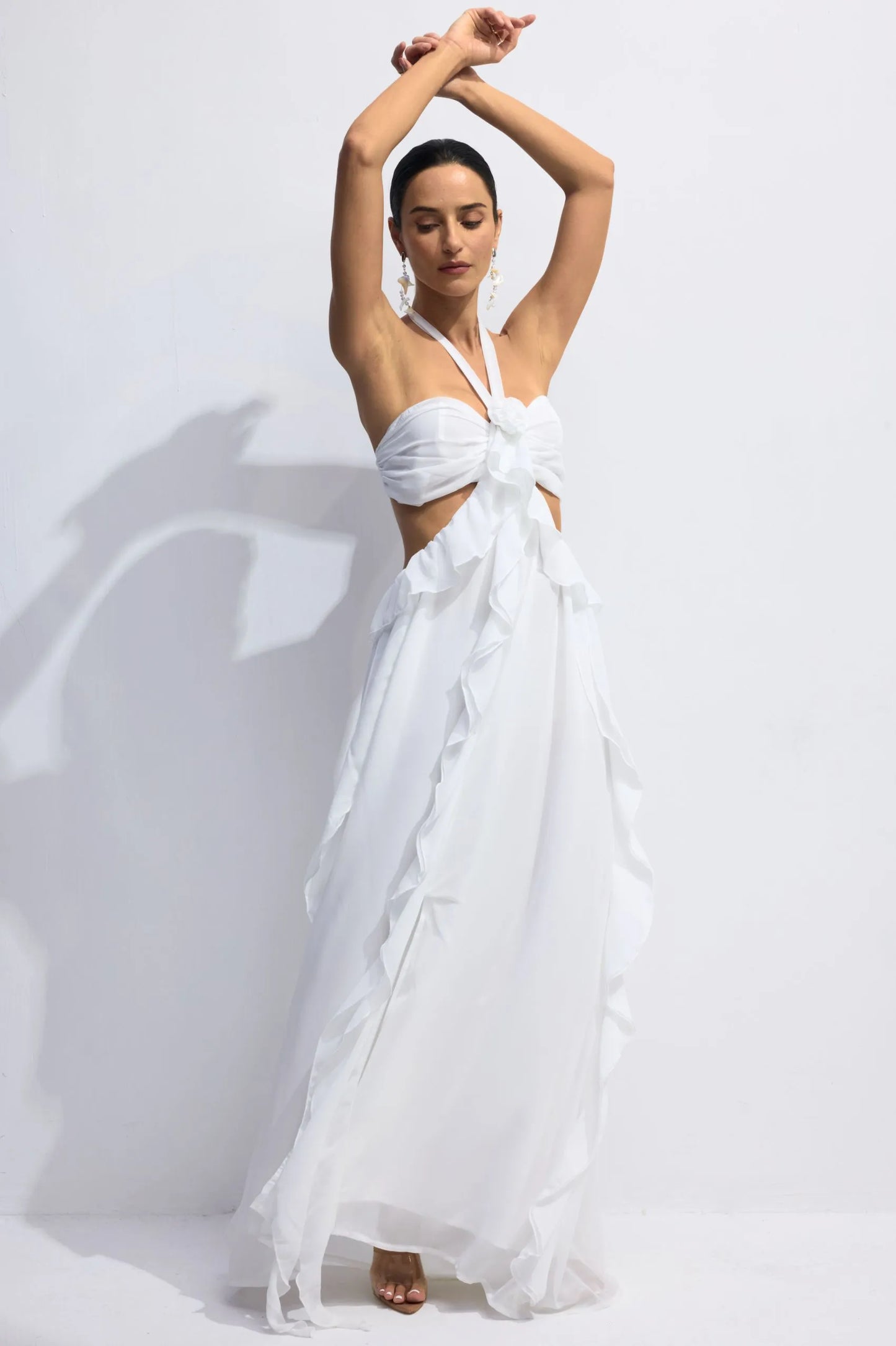 Ophelia Fırfırlı Çiçek Kesimli Maxi Elbise