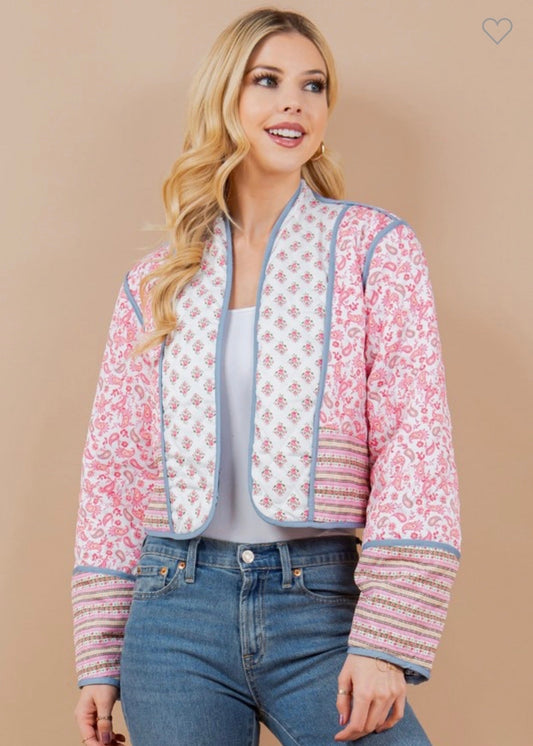 Preppy Paisley Çift Taraflı Kapitone Ceket